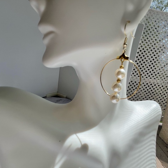 Handcrafted Gold Hoop Pearl Drop Earrings: Dainty Preppy Classic - Picture 5 of 5